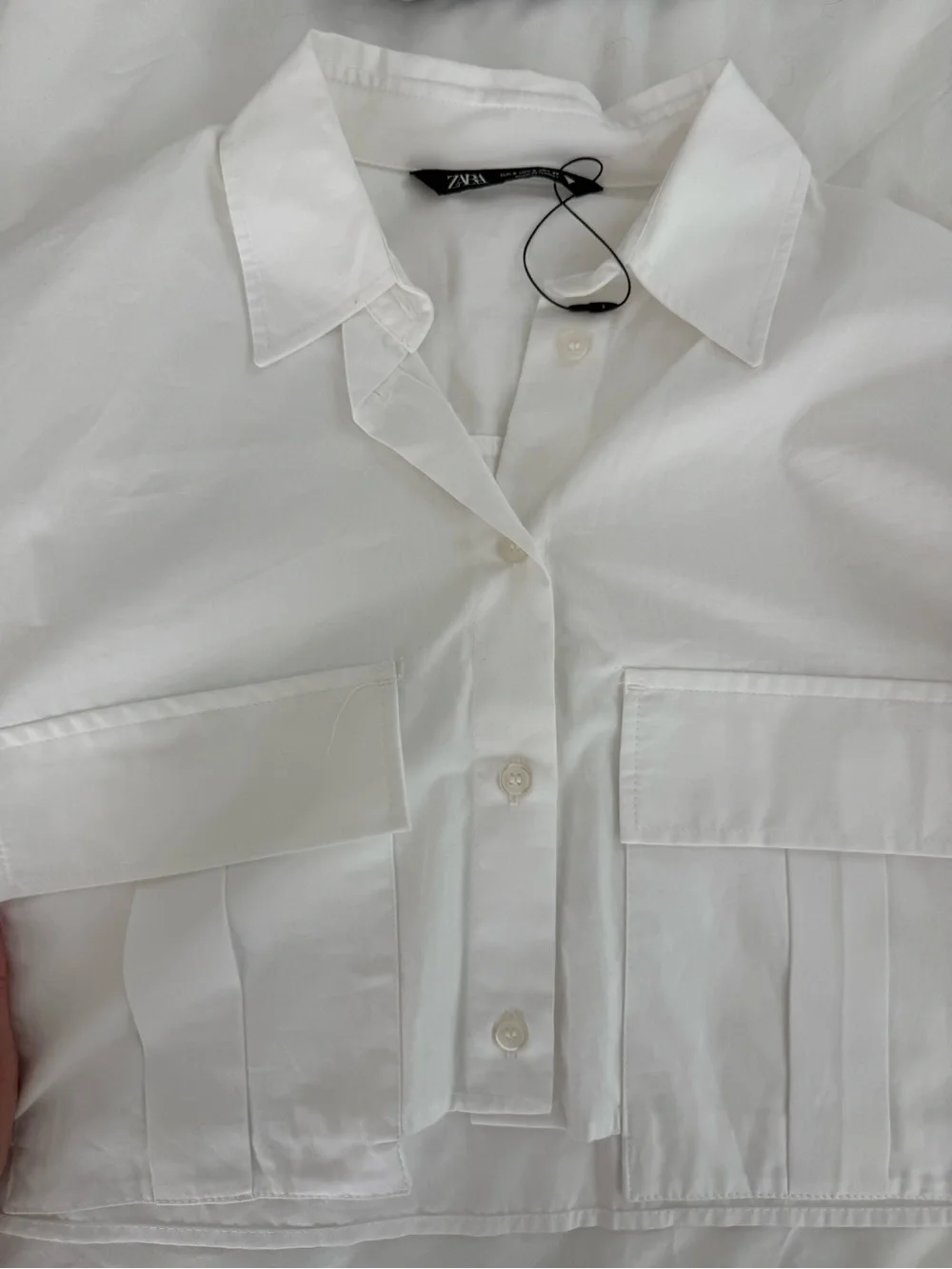 Zara White Button-Down Crop Shirt